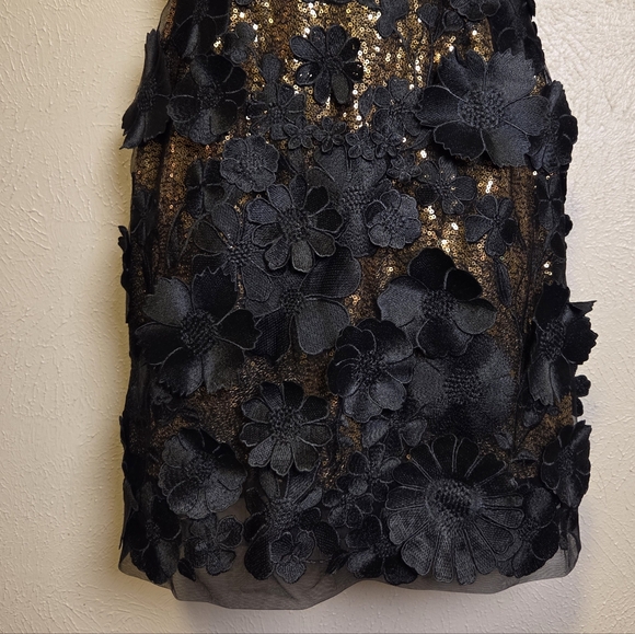 Helsi Hilma Gold Black Mini Cocktail Party Dress Floral Embellished Sequins XS - Picture 4 of 13